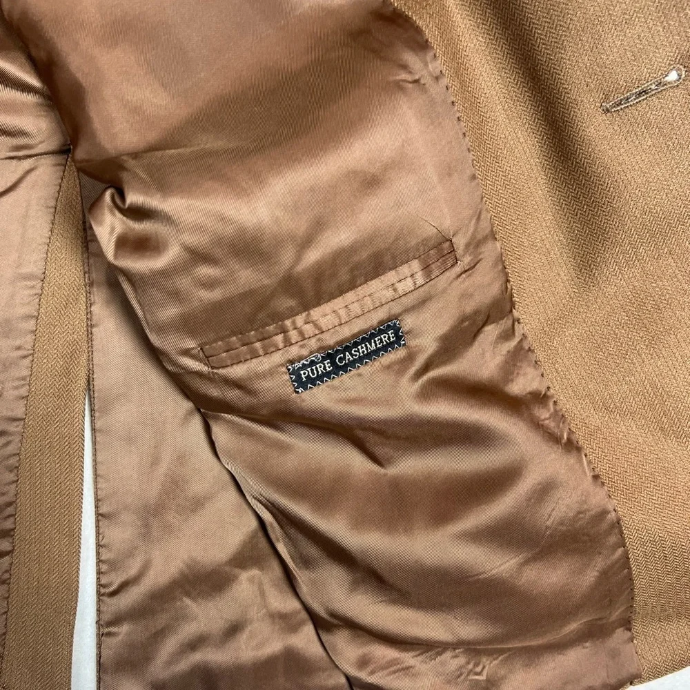 Corneliani EU54 US44R Pure Cashmere Brown Double Vent Textured Herringbone Coat - Picture 8 of 15